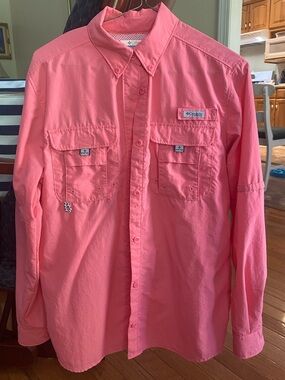 Columbia Women's Button-Down Fishing Shirt in Coral Pink